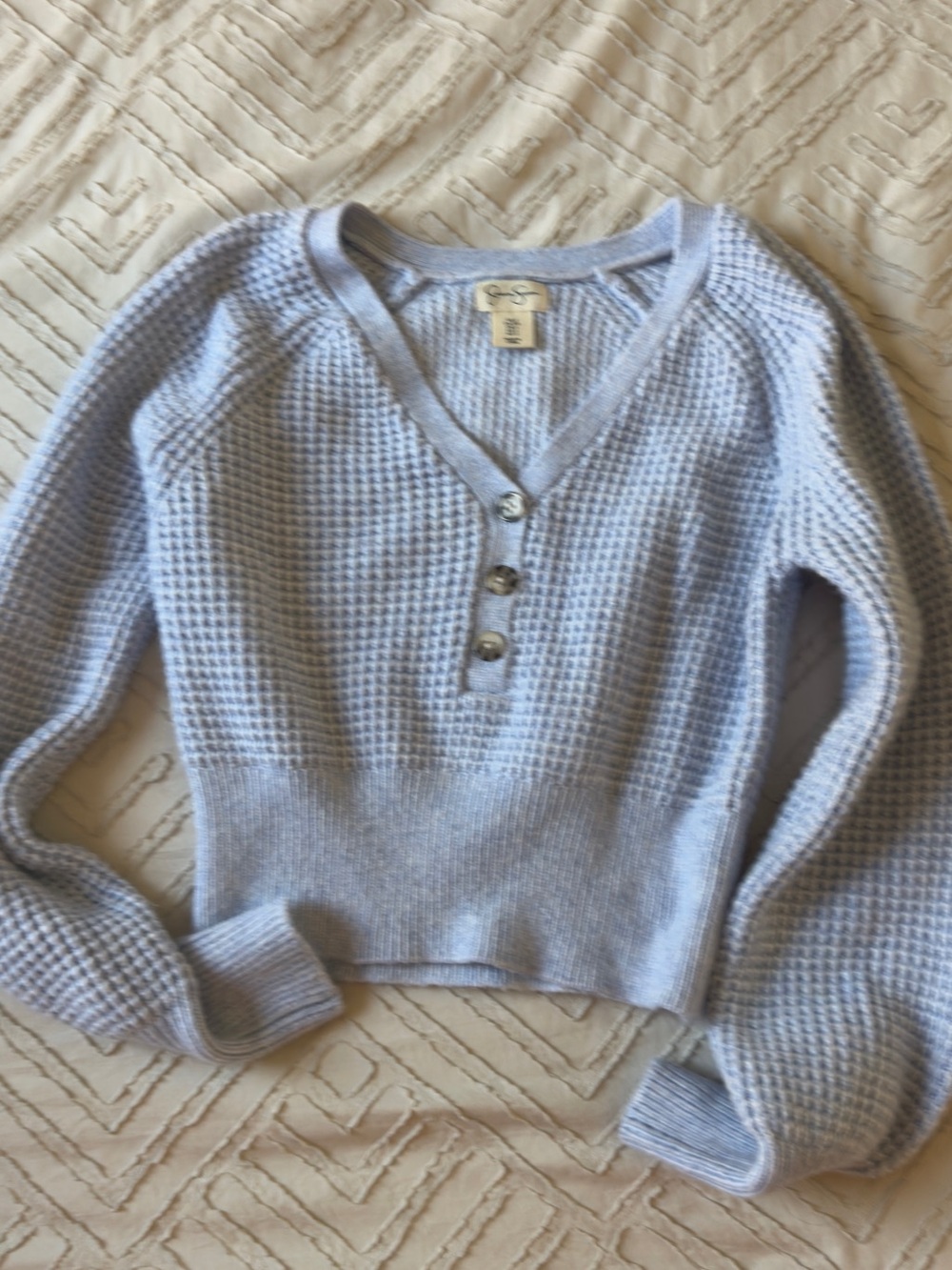 Jessica Simpson Light Blue Knit Buttoned V-Neck Sweater